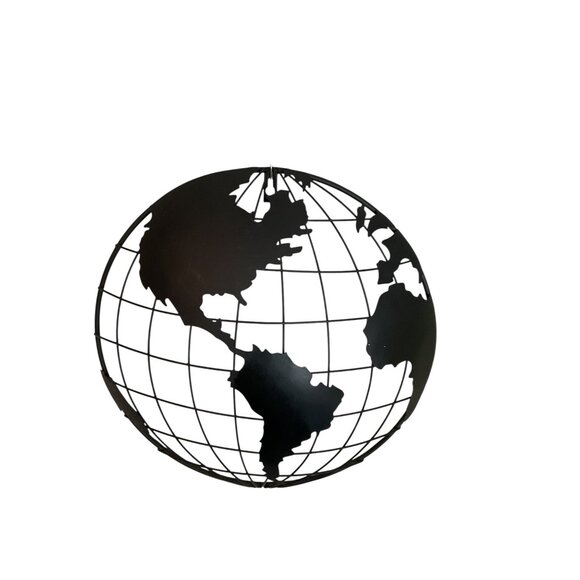 Black Metal Globe Wall Art | Minimalist World Map Hanging Decor - Picture 4 of 5